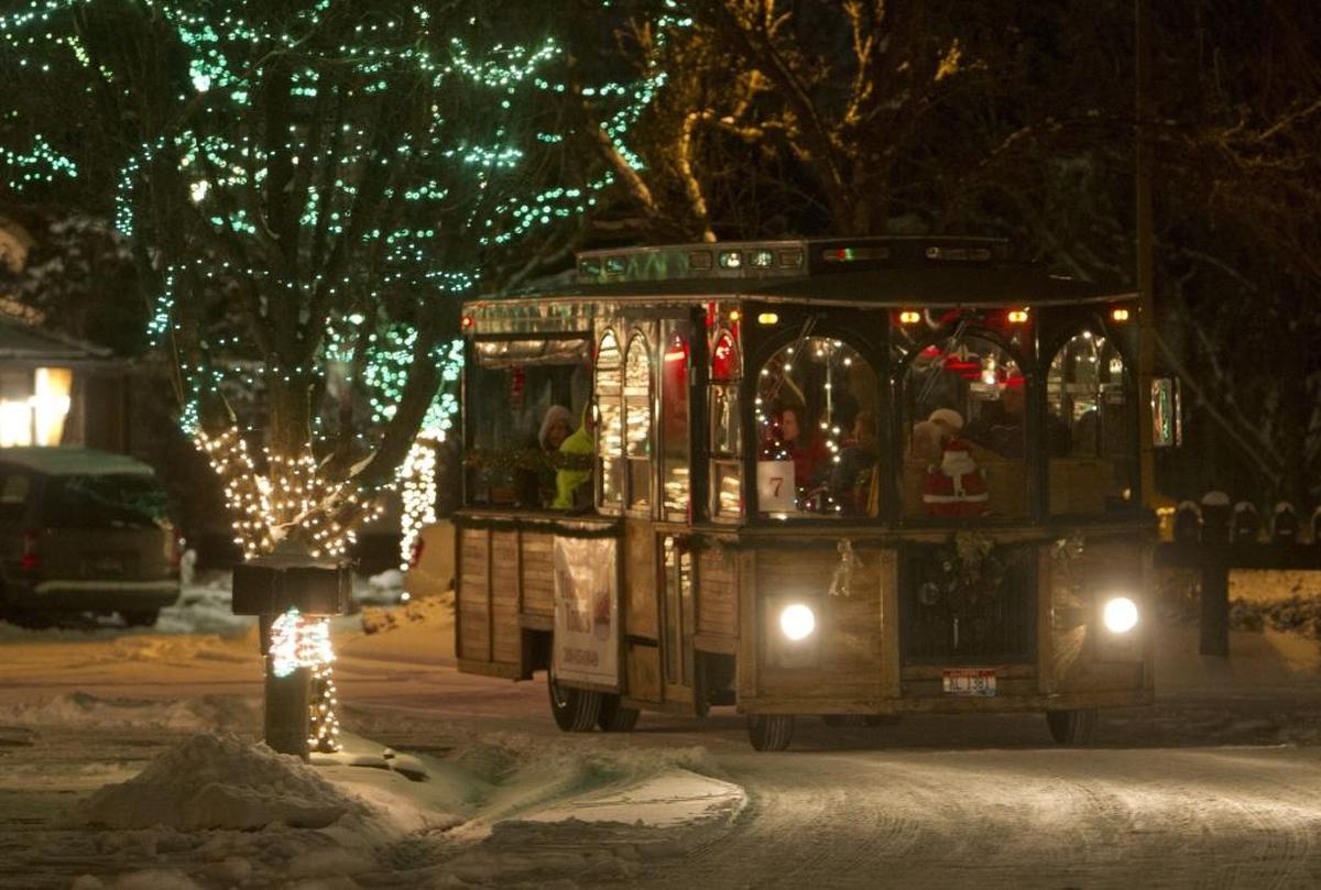 Nothing says “Merry Christmas” like colorful electric wattage. Head out on lights tours to view decorated houses in Boise neighborhoods. Pictured, Boise Trolley Tours’ vintage open-air Miss Molly Trolley.