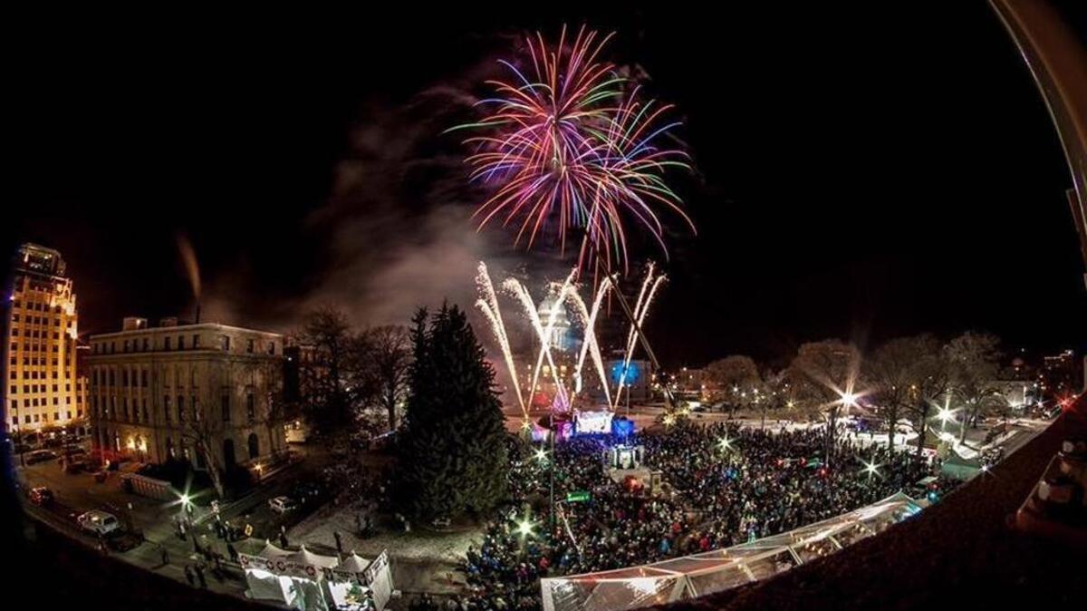 Large crowds watch fireworks at the 2017 Idaho Potato Drop at the Capitol. Similarly large crowds are expected this year, with COVID-19 still spreading in Idaho.