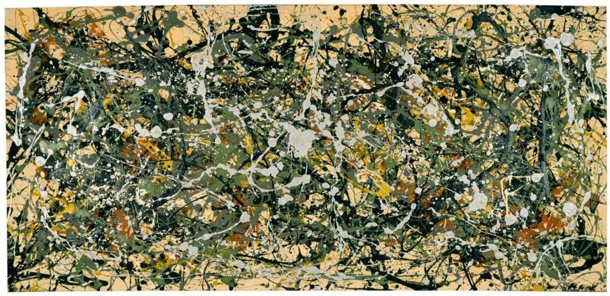 “Number 8, 1949” (1949) by Jackson Pollock (34 x 71½ inches). Pollock created this work by pouring paint from a can and dripping it from sticks onto the canvas. “Time” magazine once nicknamed him Jack the Dripper, and he was often criticized for his techniques. Roy R. Neuberger bought this painting when the paint was still wet.