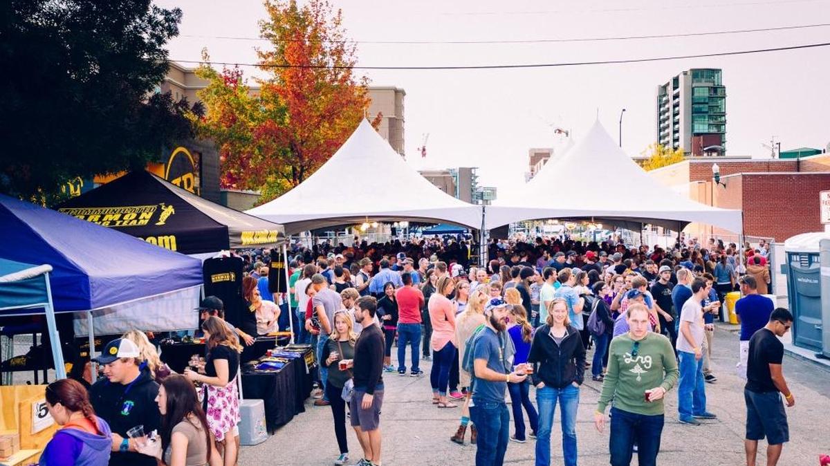 Block party! Around 2,000 festivalgoers usually show up to drink seasonal fresh-hop brews at the annual Hoptober Freshtival.