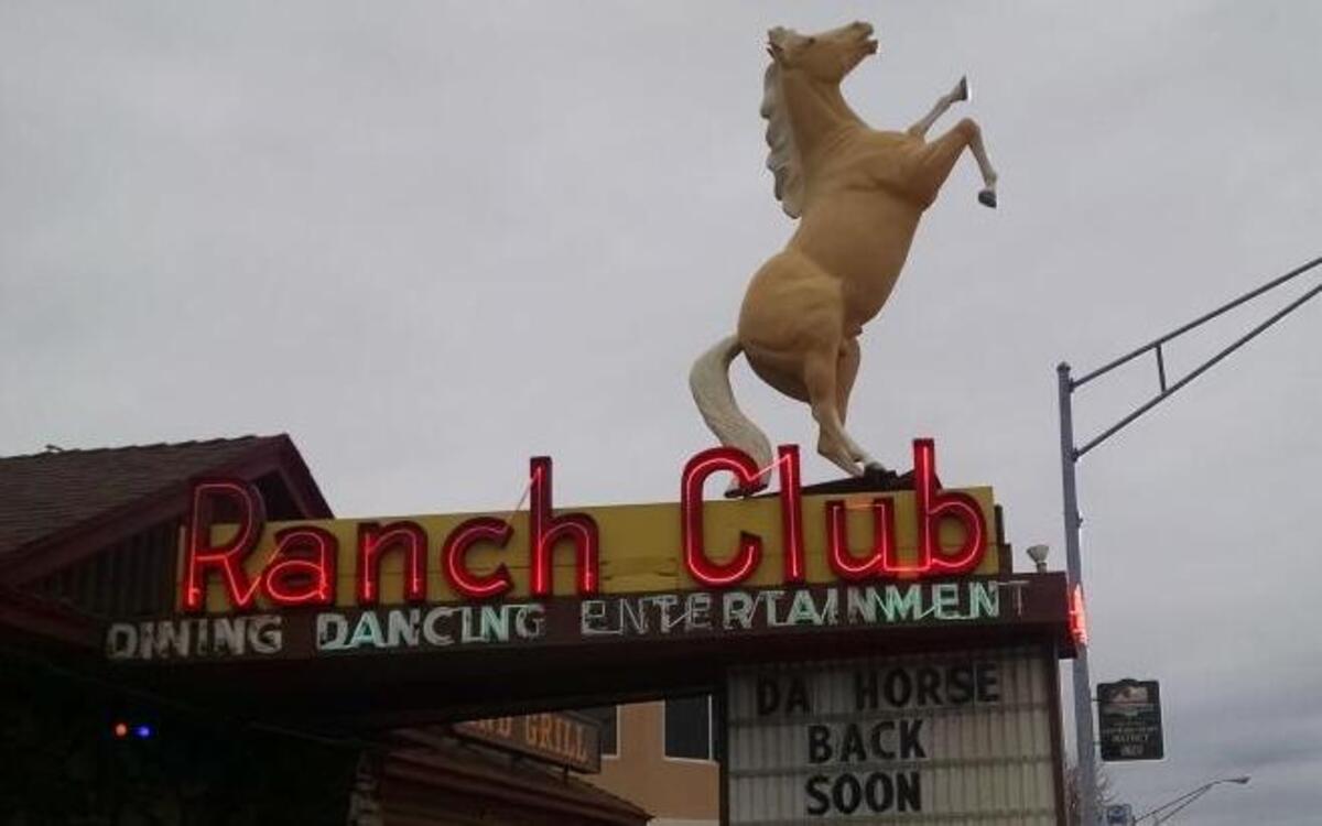 The Ranch Club’s marquee has been updated: “Da horse back soon.”