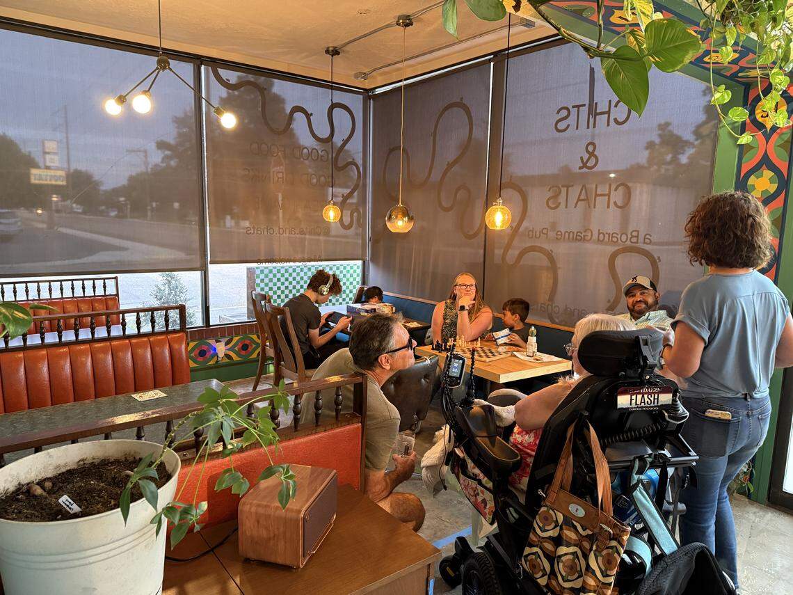 Chits & Chats has room for roughly 25 customers, owner Brett Miller estimates. “It’s a small footprint. We live in this neighborhood,” he says.