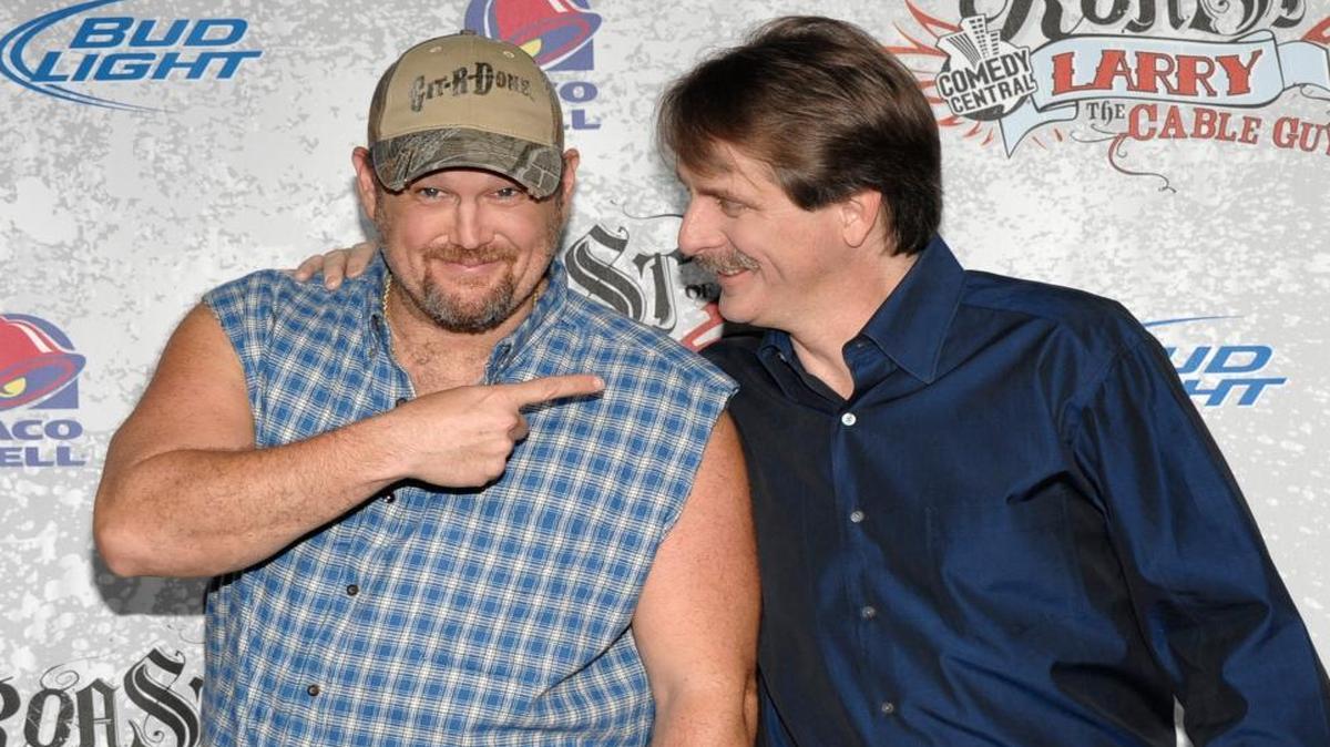 Larry the Cable Guy, left, and Jeff Foxworthy are definitely not strangers. In this file photo, the two pose on the press line at Larry’s Comedy Central Roast in Burbank, Calif., in 2009.
