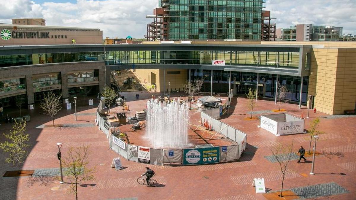 The new fountain is getting warmed up at The Grove Plaza.