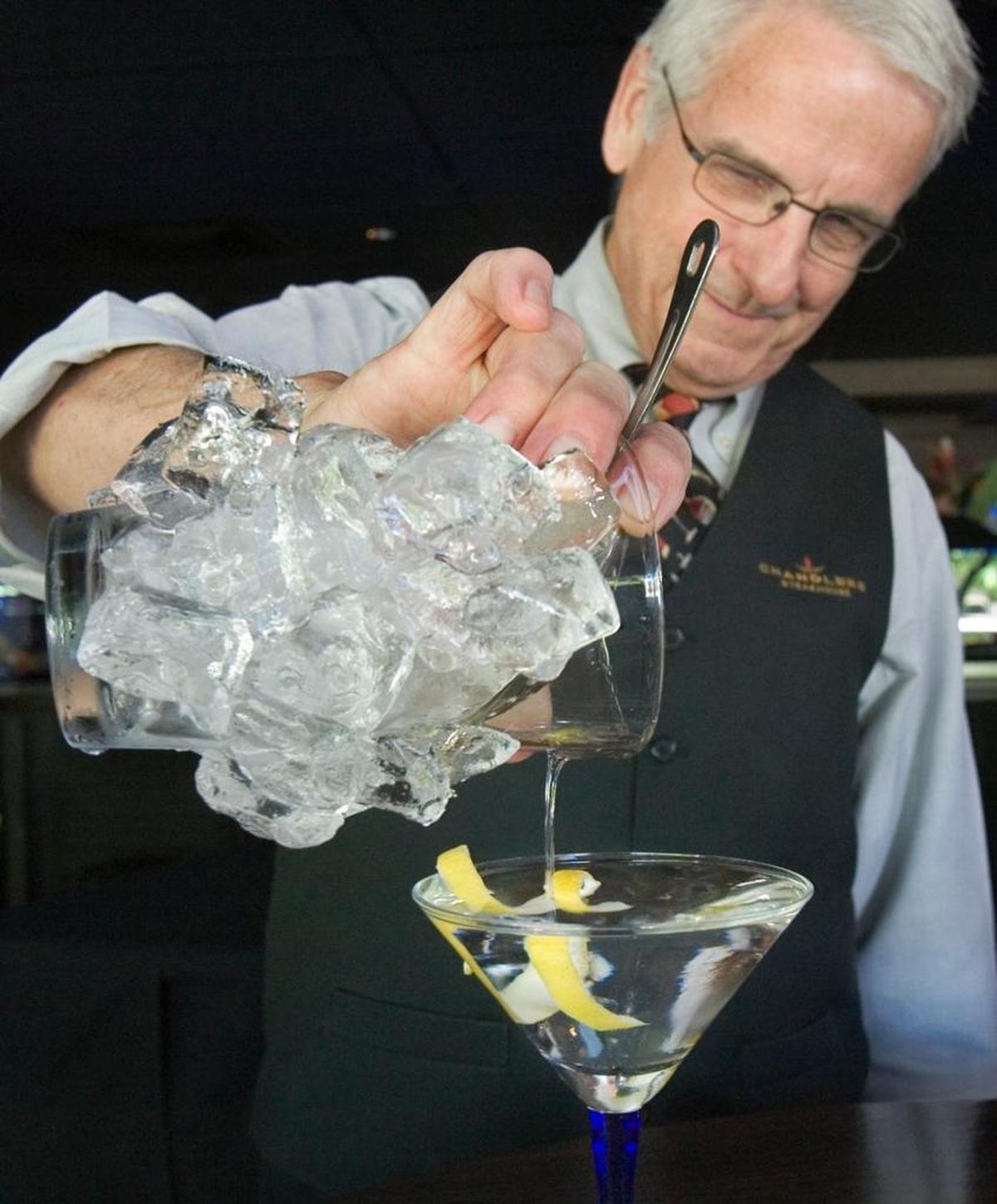 Pat Carden pours a Ten Minute Martini at Chandlers Steakhouse in 2010.