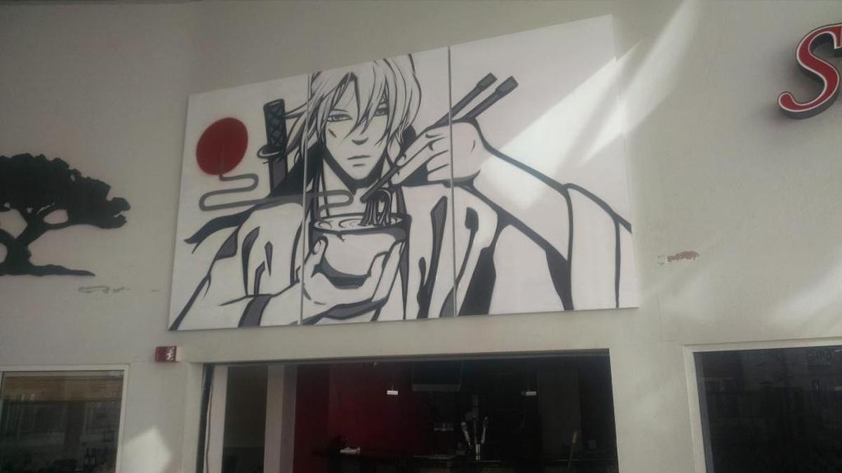 A ramen-themed image now graces the wall outside the former Shige Steakhouse space, but Ramen Sho still isn’t quite ready to open.
