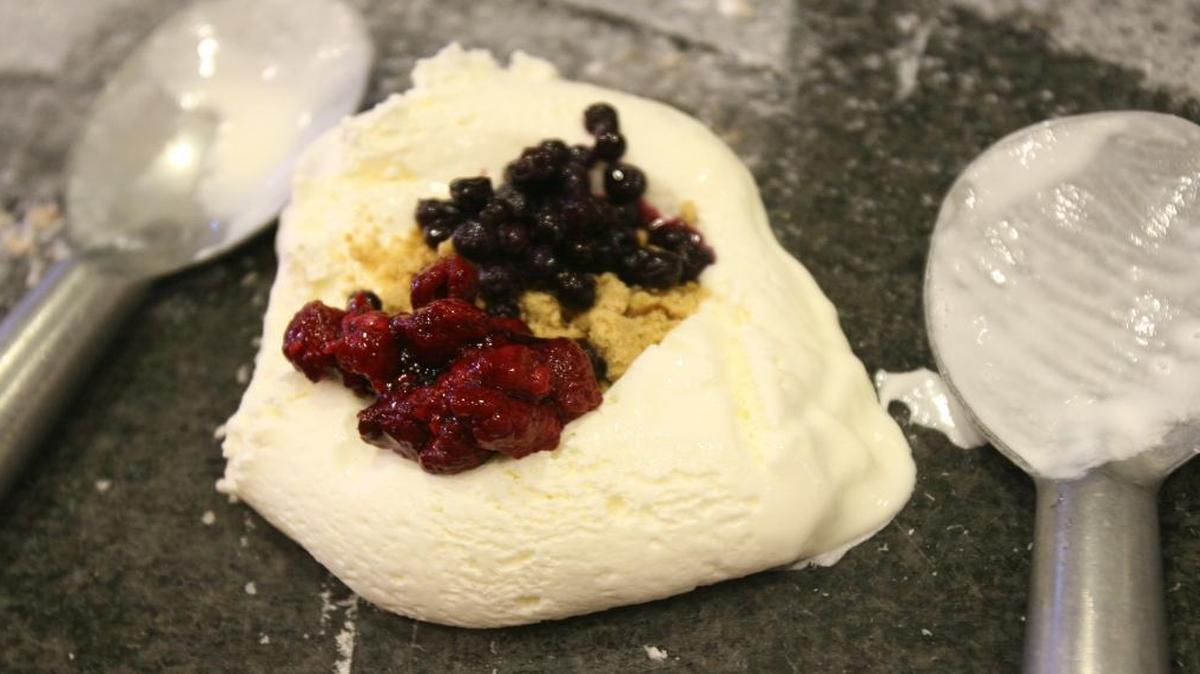 Cheesecake Delight is one of the gazillion ice-cream combinations available at Cold Stone Creamery, where the treats are mixed on a cold marble slab.