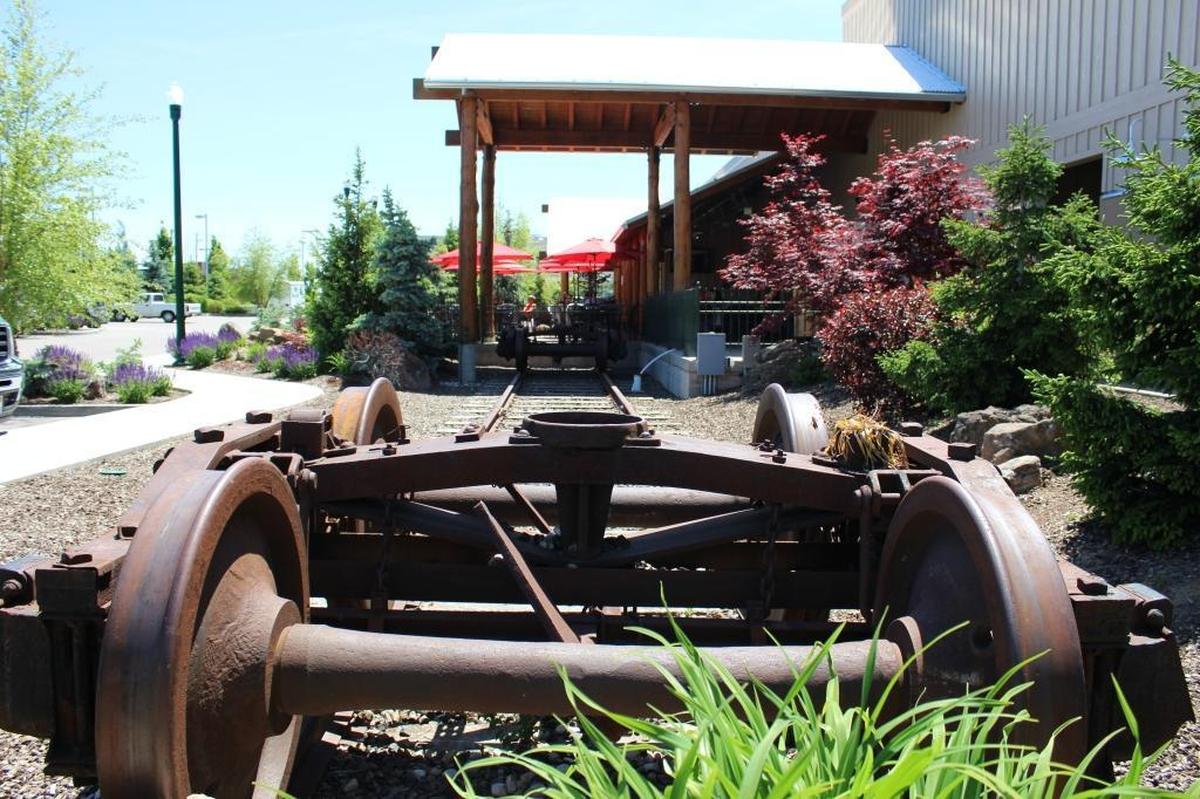 Railroad track and axles already are set up outside Sockeye Grill & Brewery, waiting for the old Trolley.
