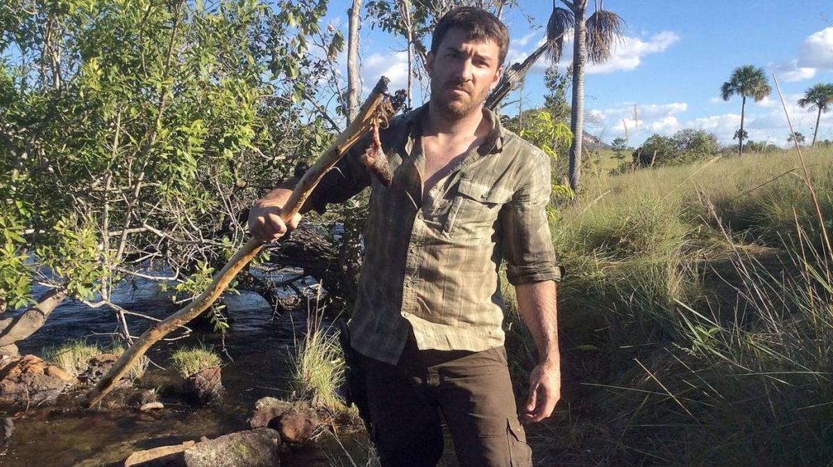 Pocatello man Jeff Zausch holds a spear with a fish on the end of it in the season premiere of “Dual Survival,” which takes place in Brazil.