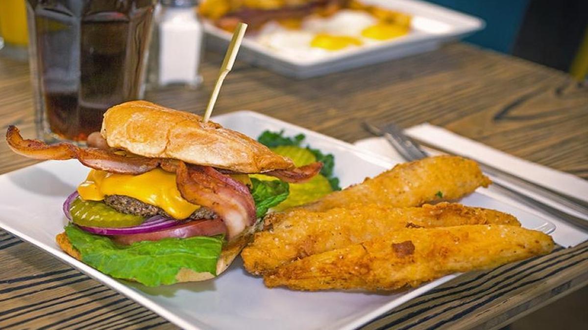 Burgers come with a side at The Tower Grill.