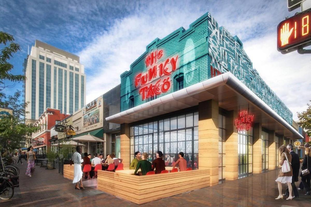 A rendering of The Funky Taco, slated to open Feb. 28 in the former Mongolian Grill space.