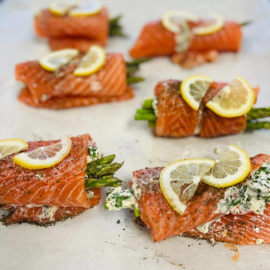 Customers visited Hill’s Kitchen for foods ranging from salads, wraps and bowls to this asparagus and lemon ricotta rolled salmon.