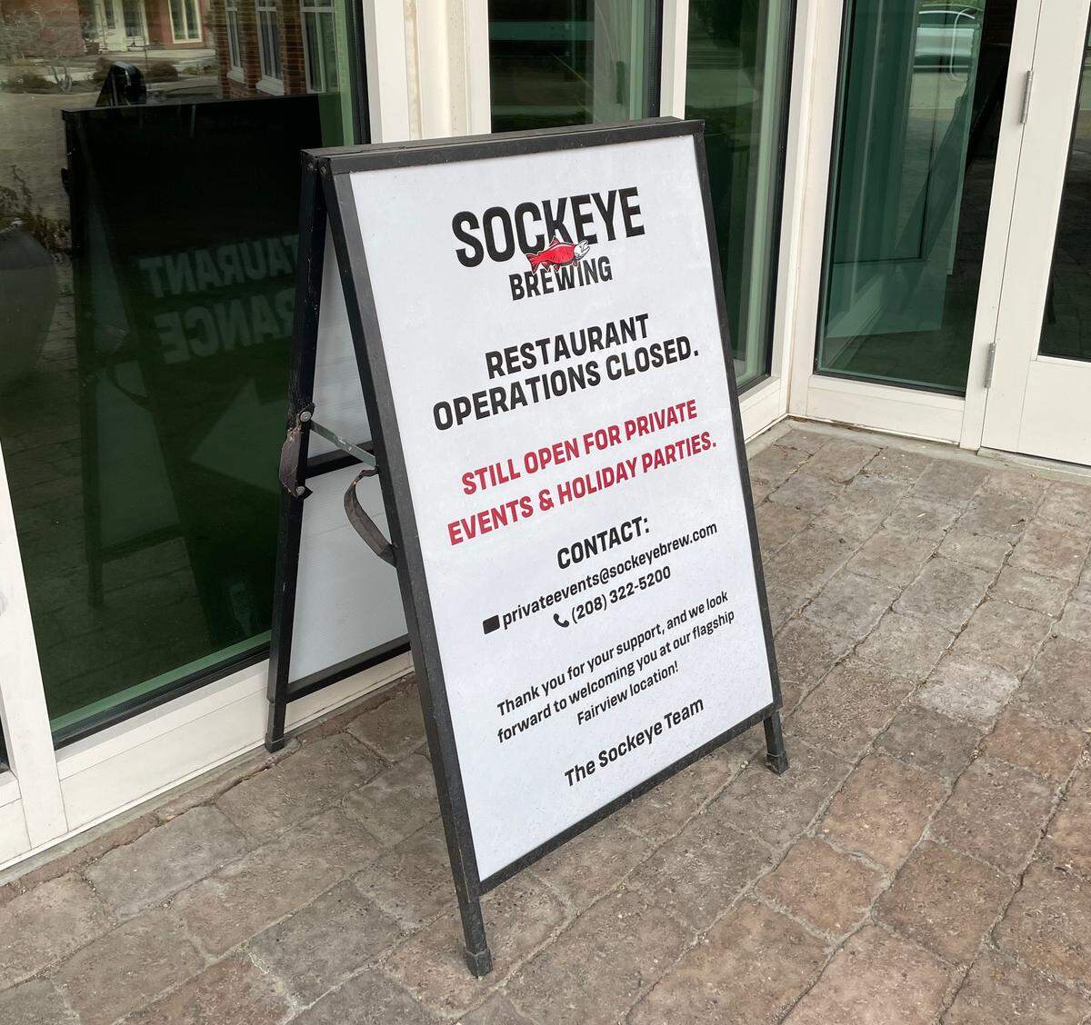 A sign outside Sockeye Alehouse this week indicated that it’s still available for event rental. But the brewery plans to exit.
