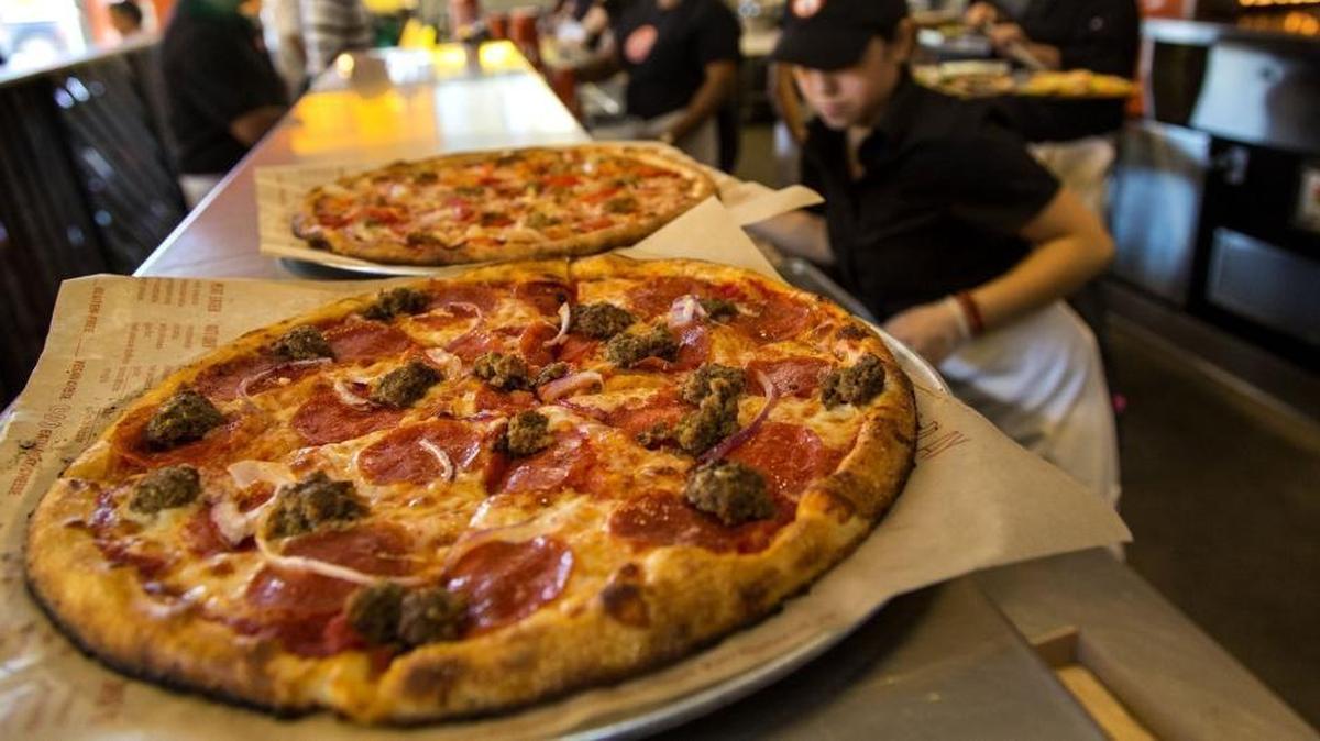 A Meat Eater pizza awaits pickup at Blaze Pizza in California, where the chain is based.