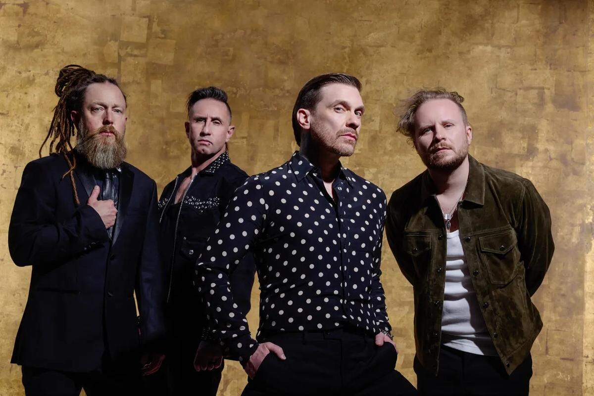 Shinedown, from left, is Barry Kerch, Eric Bass, Brent Smith and Zach Myers.