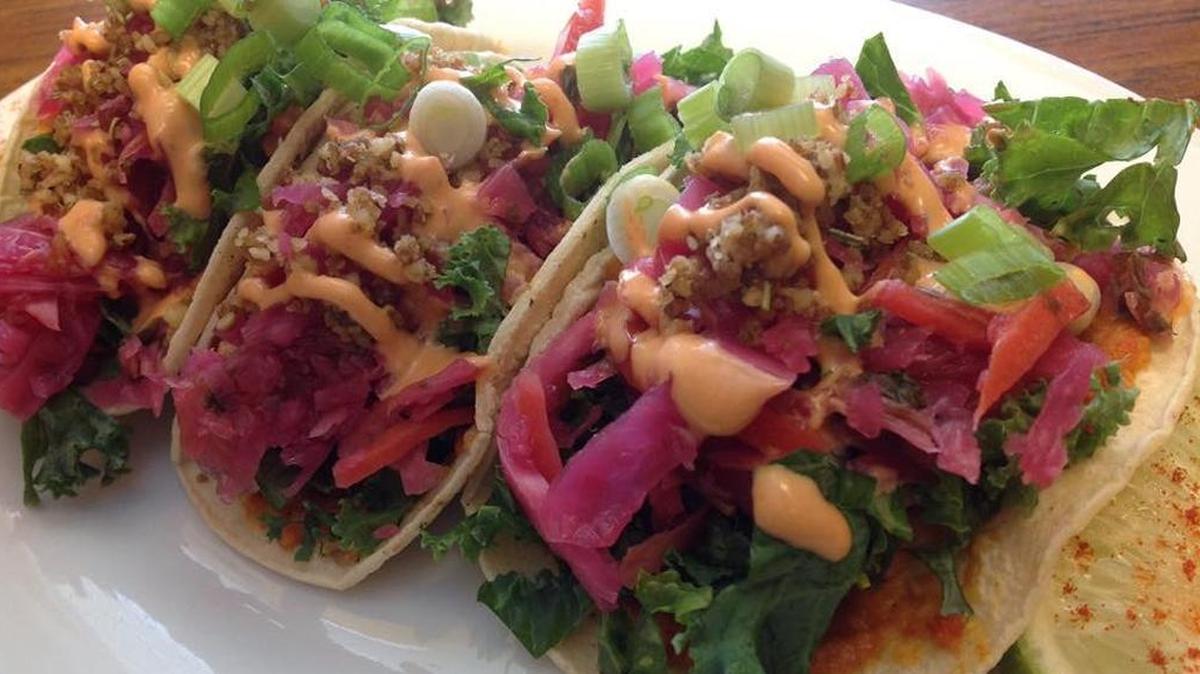 Street tacos with cultured veggies from Shangri-La, which offered vegetarian and vegan food.