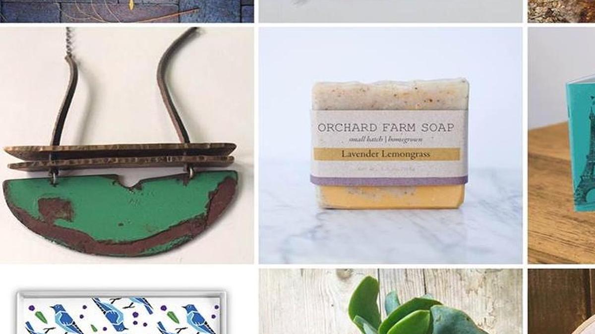 Here’s some of what you’ll find at this year’s Wintry Marker. Pictured from top left: Fiber arts by The Neurotic Nester, handbags by Blissful Things by Lani, earrings by Weave Gold,woodcraft by The Projects, Orchard Farm Soap, paper products by Ladybug Press, notebooks, fabric and more by Amy Granger Design Company, plant arrangements by A Succulent Day and handmade knickknacks and dodads from Rabbit & Foxes Shop.