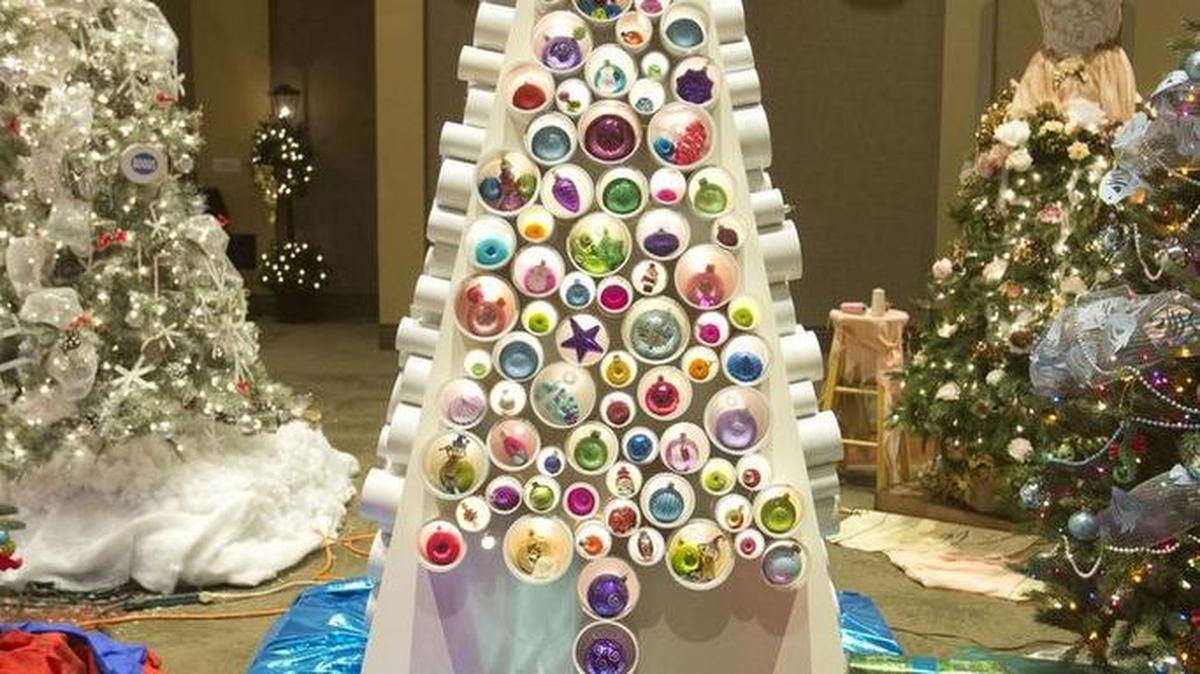 Tree by Riverstone International School in 2015, "Totally tubular." Saint Alphonsus Festival of Trees at Boise Centre. 