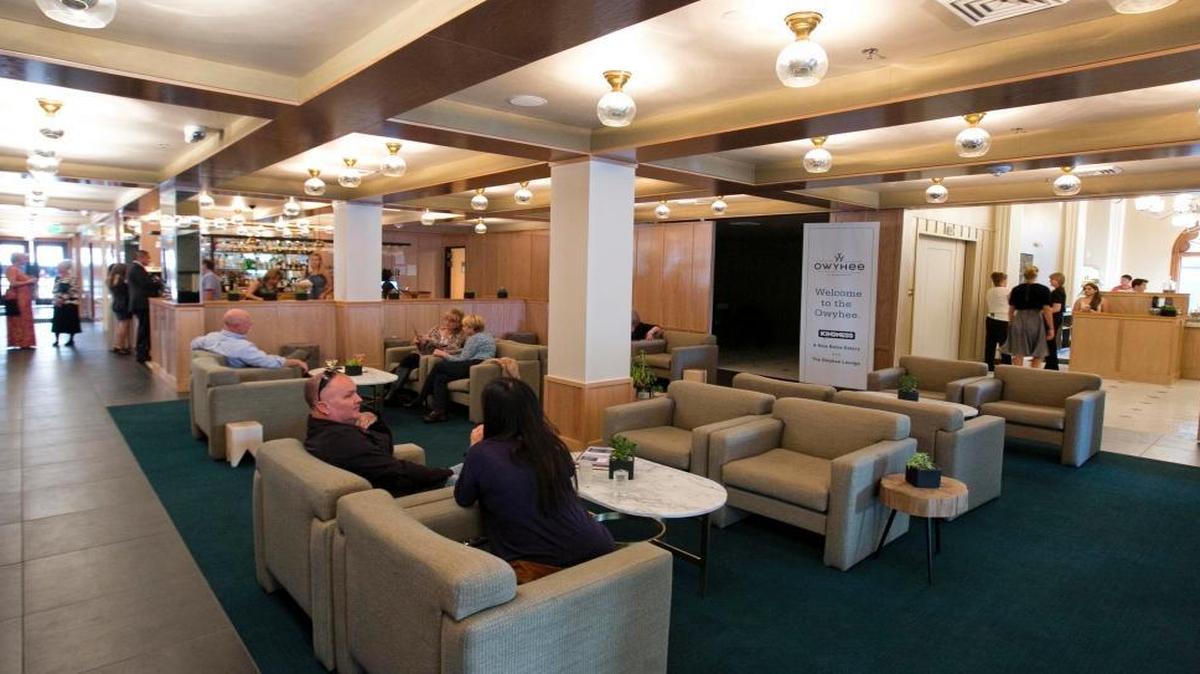 The bar and lounge area leading into Kindness at the Owyhee in Downtown Boise.