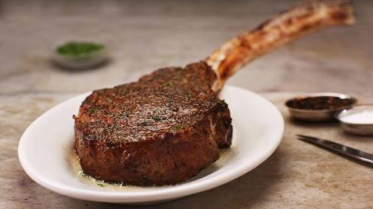 The 40-ounce bone-in tomahawk rib eye “specialty cut” steak.