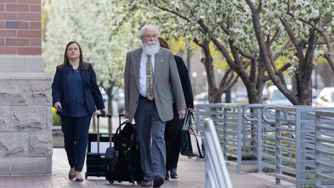 Latah County Senior Deputy Prosecutor Ashley Jennings, left, and Latah County Prosecutor Bill Thompson, arrive at the Ada County Courthouse for a hearing in the capital murder case of Bryan Kohberger. The prosecution, led by Thompson, argued over a litany of motions regarding key evidence at an all-day Wednesday hearing.