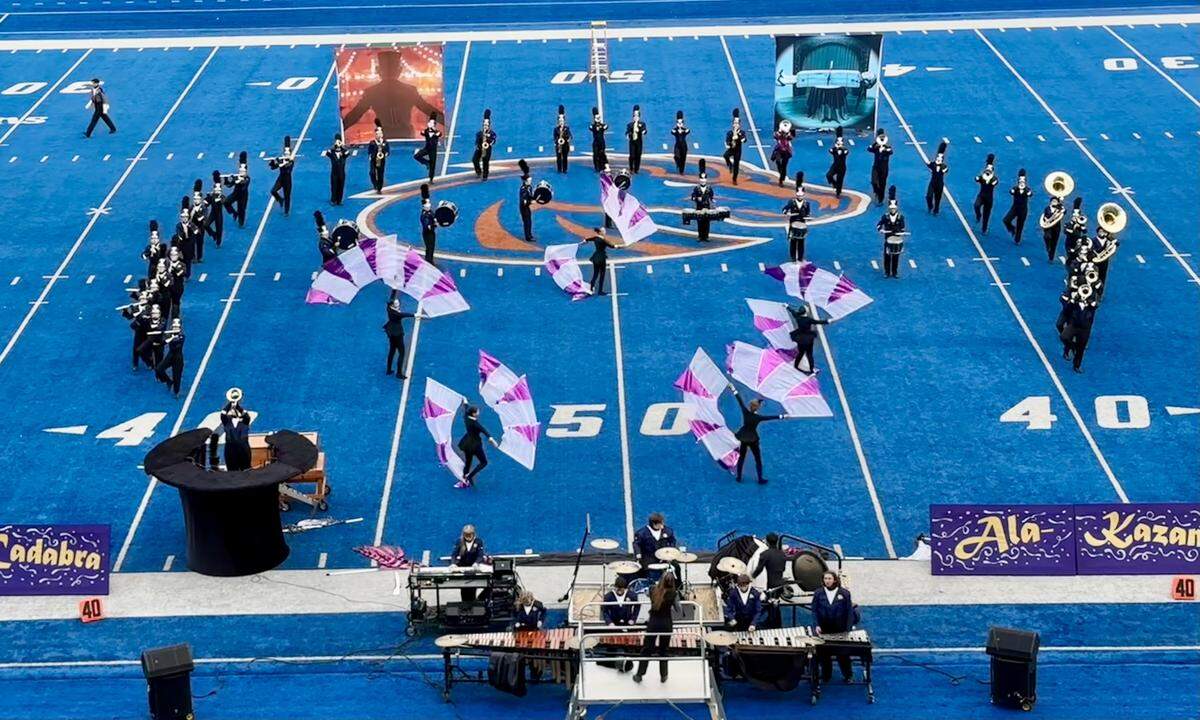 Meridian High competes at the 2025 Mel Shelton District III Marching Festival at Albertsons Stadium.