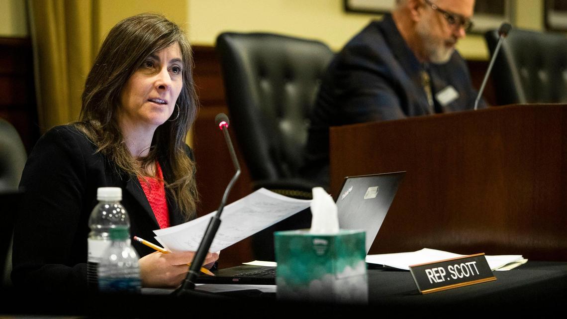 Rep. Heather Scott, R-Blanchard, participates in a committee meeting on Tuesday, April 6, 2021. Scott on Tuesday introduced a bill that would make it a crime to make a false child abuse report.