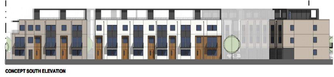 A rendering of townhouses proposed at 1709, 1711 and 1717 S. Federal Way as part of the Tallapoosa Subdivision.
