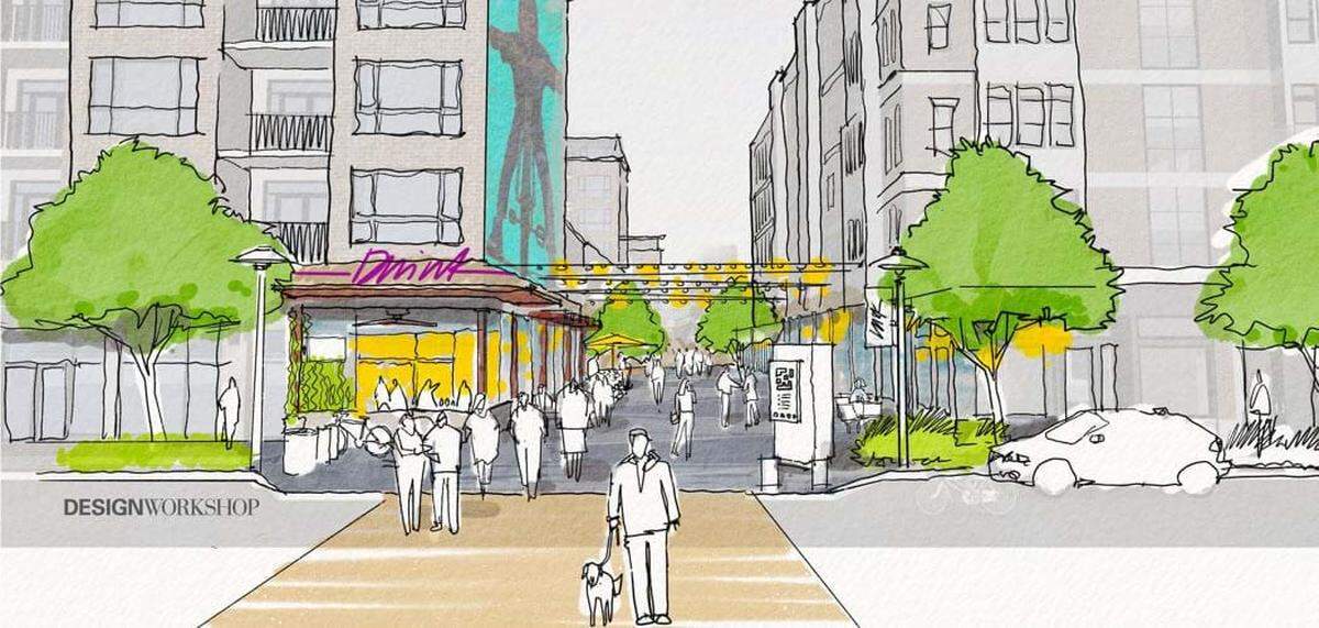 A conceptual drawing of the forthcoming Capitol Campus, which would feature two apartment buildings totaling 360 units. Developer J. Fisher plans to have full renderings for city review in spring.