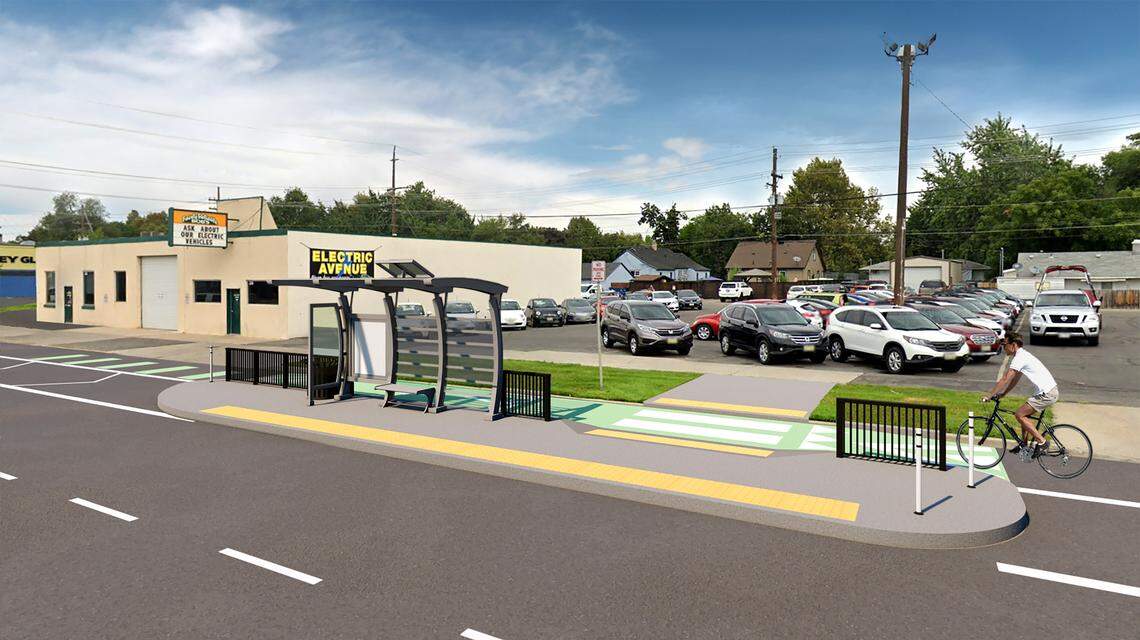 A rendering shows the updated bus stop at Main and 23rd streets.