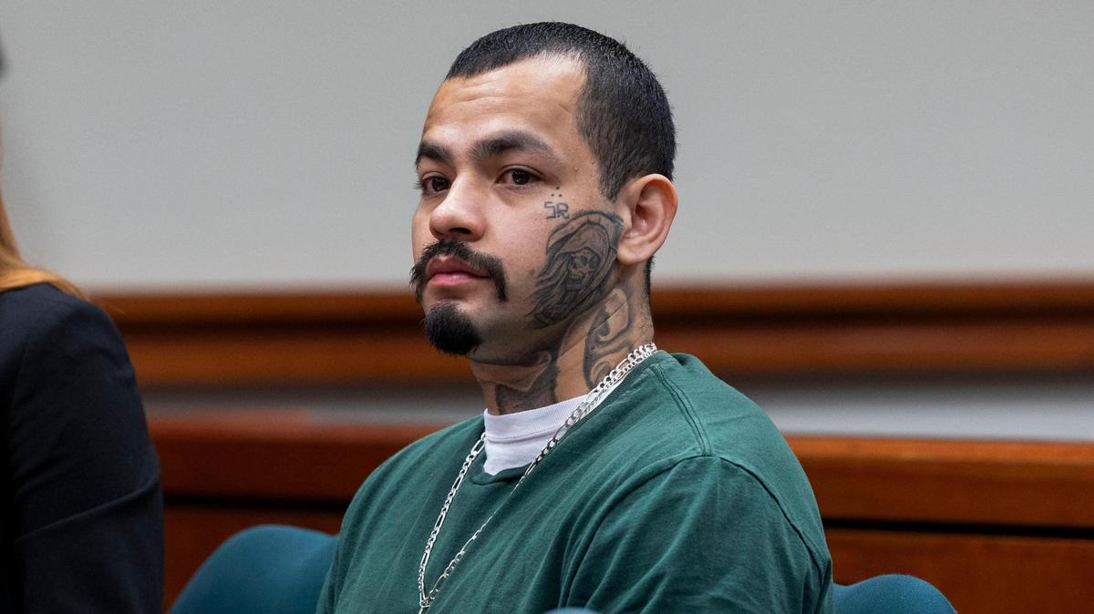 Juan Santos-Quintero Jr., 27, is charged with first-degree murder in the death of fellow maximum security prison inmate Junior Garcia, 26, in June 2023. He appeared before Judge Steve Hippler of Idaho’s 4th Judicial District at the Ada County Courthouse, Monday, Oct. 23, 2023, in Boise.