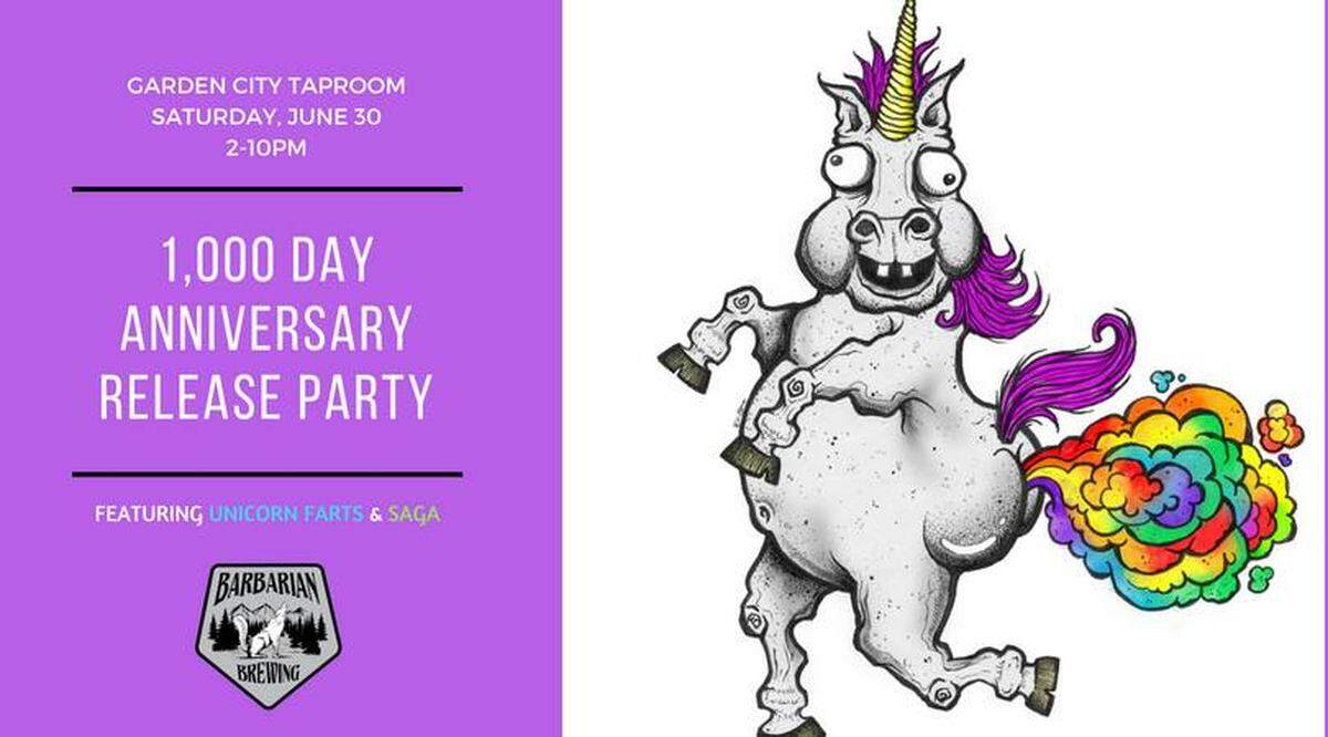 Barbarian Brewing will unleash Unicorn Farts upon an unsuspecting world at its Garden City and Boise taprooms this weekend. The purple beer is an IPA containing edible glitter.