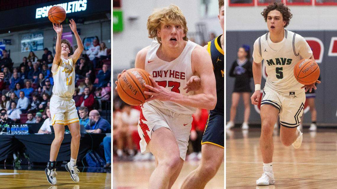 From left to right, Bishop Kelly’s Joe Behrend, Owyhee’s Liam Campbell and Mountain View’s Dyson Judd were all selected to their respective all-conference teams.