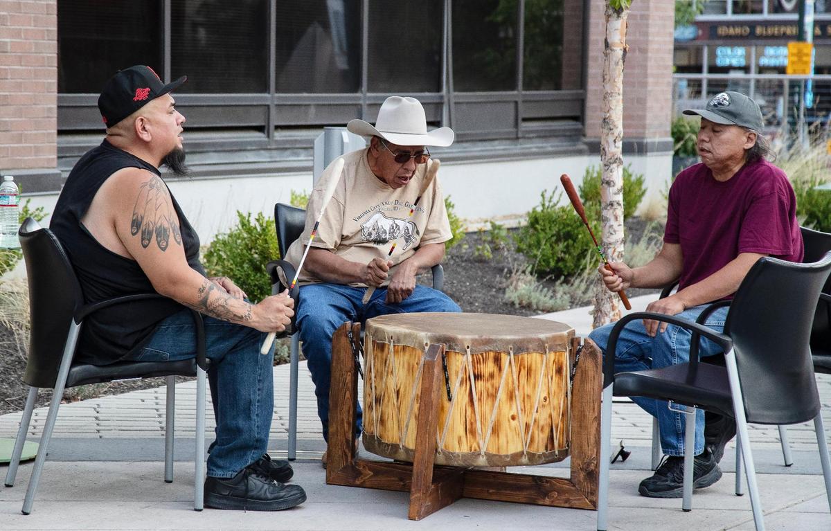 Members of the Shoshone-Bannock Tribes perform at the opening ceremony for the 10th Annual Return of the Boise Valley People in August 2021.