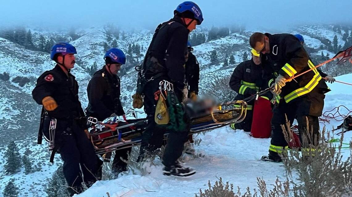 Boise firefighters deal with steep, snowy terrain in crash rescue on Bogus Basin Road