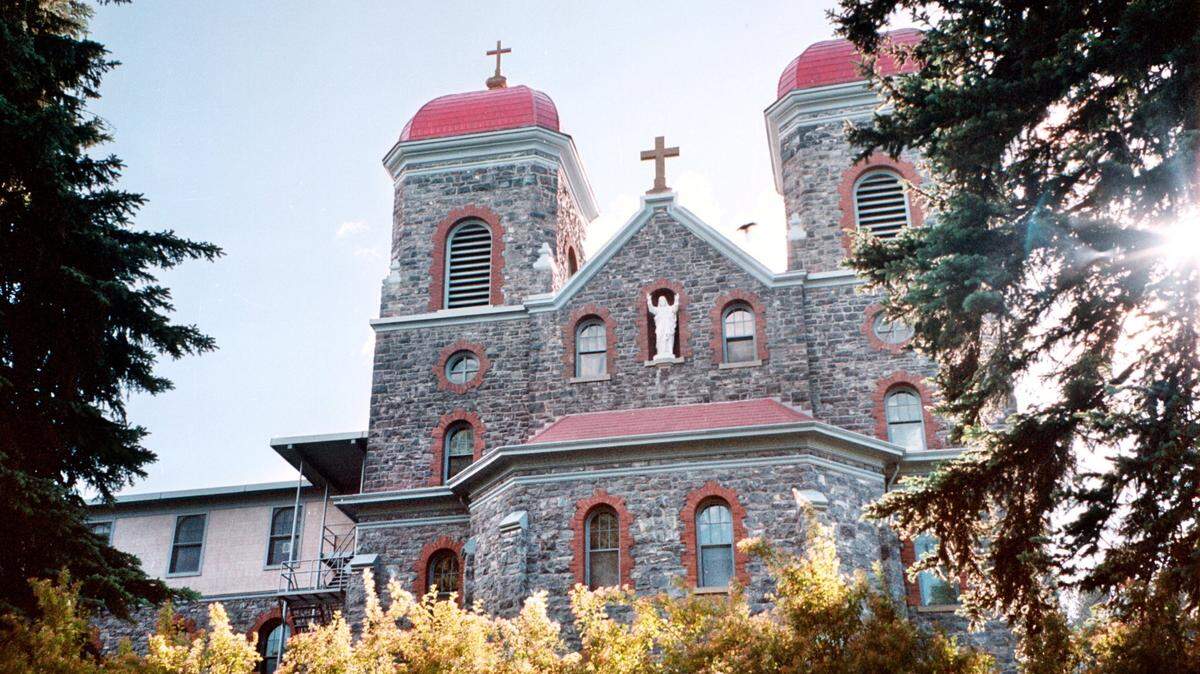 Stone used to build the chapel at the Monastery of St. Gertrude near Cottonwood, Idaho is blue porphyry that was quarried from a nearby hill. Each stone was shaped and placed by hand.