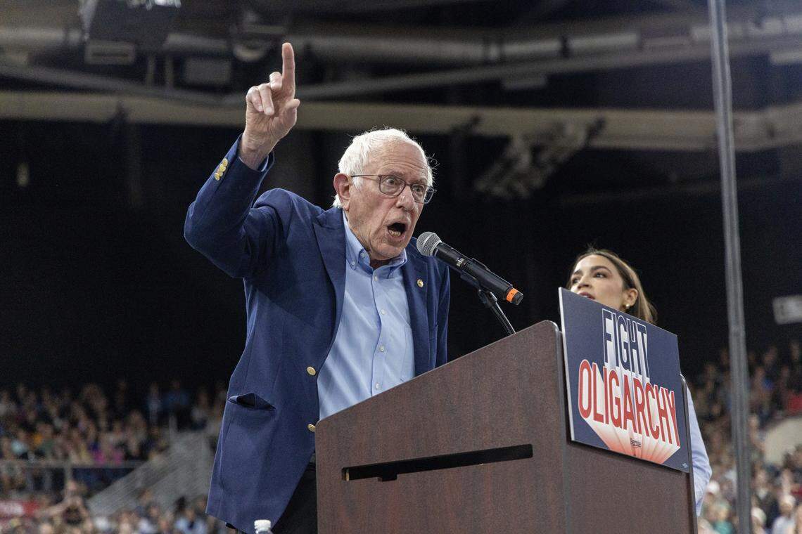 U.S. Sen. Bernie Sanders, I-Vermont, was welcomed by a crowd of over 12,000 people Monday night in Nampa. Sanders talked about familiar themes, including the need for livable wages, access to health care and affordable housing.