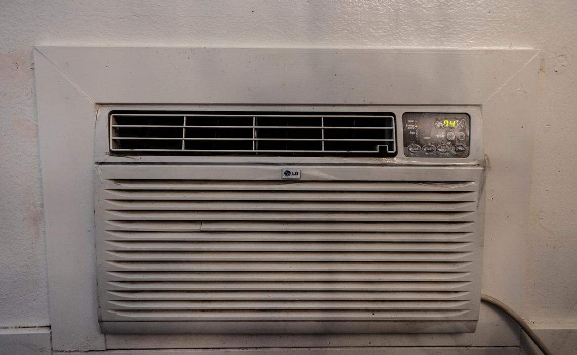 A air conditioning window unit in a Boise, Idaho, apartment.