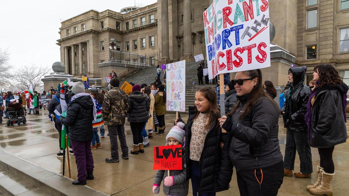 Pro-immigration protesters at the Idaho Capitol this year. Gov. Brad Little just signed an immigration bill that allows local police into the traditional territory of federal law enforcement.