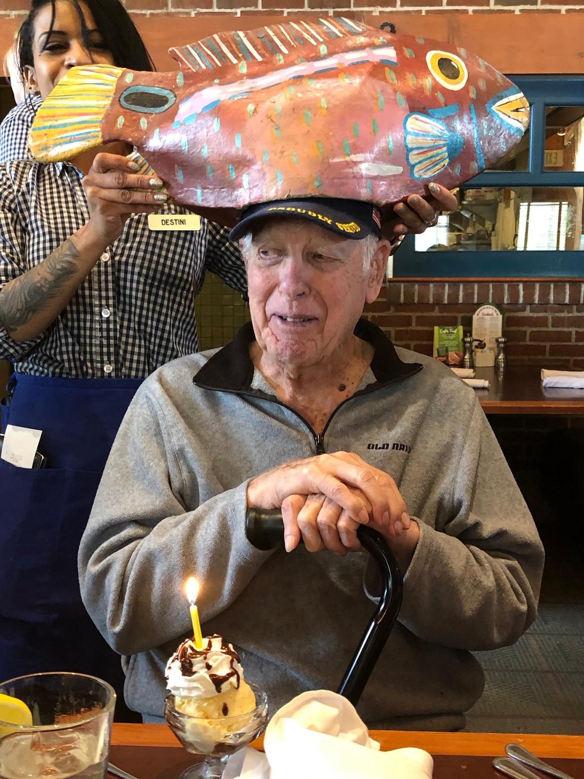 LR “Bob” Barnes, pictured here on his 94th birthday, died in December after contracting COVID-19. He loved hunting, fishing and his family.