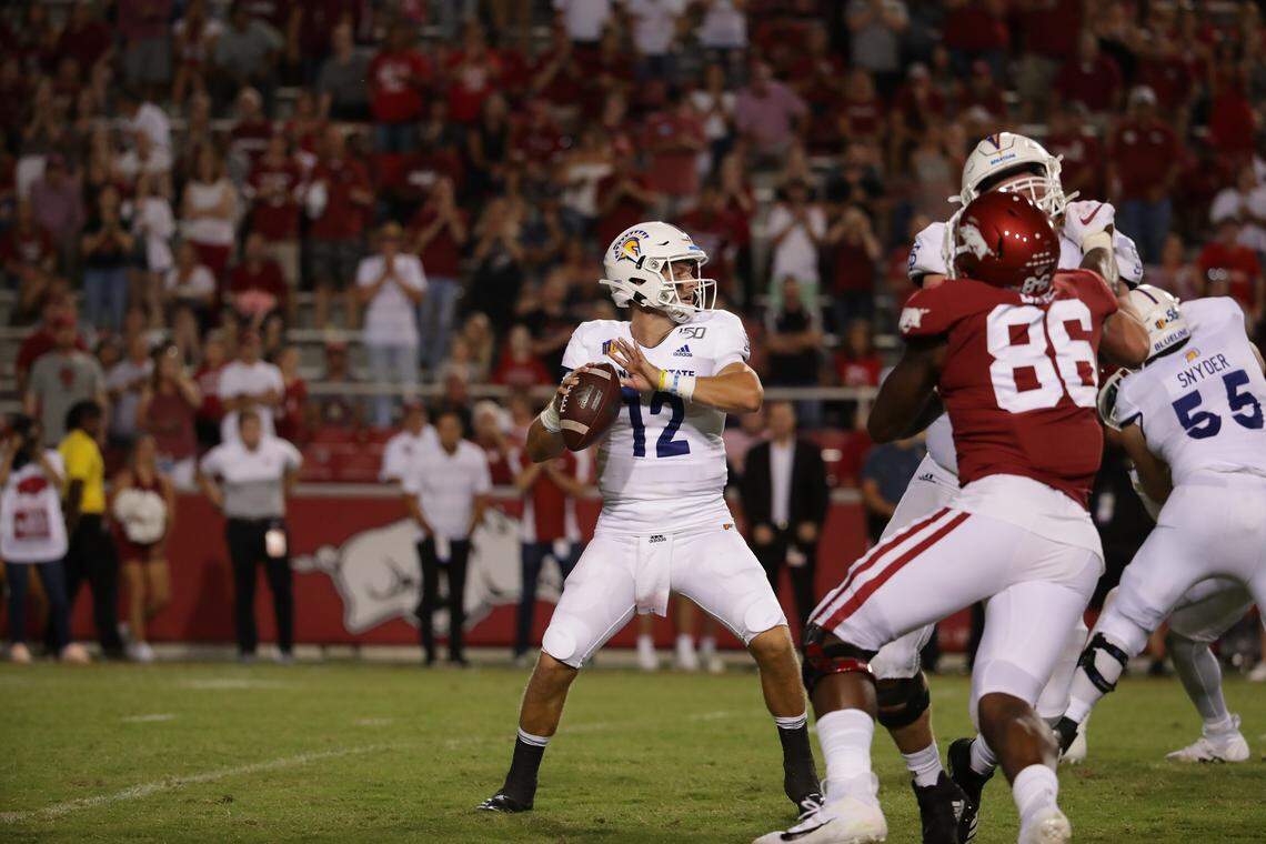 San Jose State quarterback Josh Love looks for an open receiver during the Spartans’ 31-24 win over Arkansas on Sept. 21. That was one of three games this season in which Love has thrown for more than 400 yards.