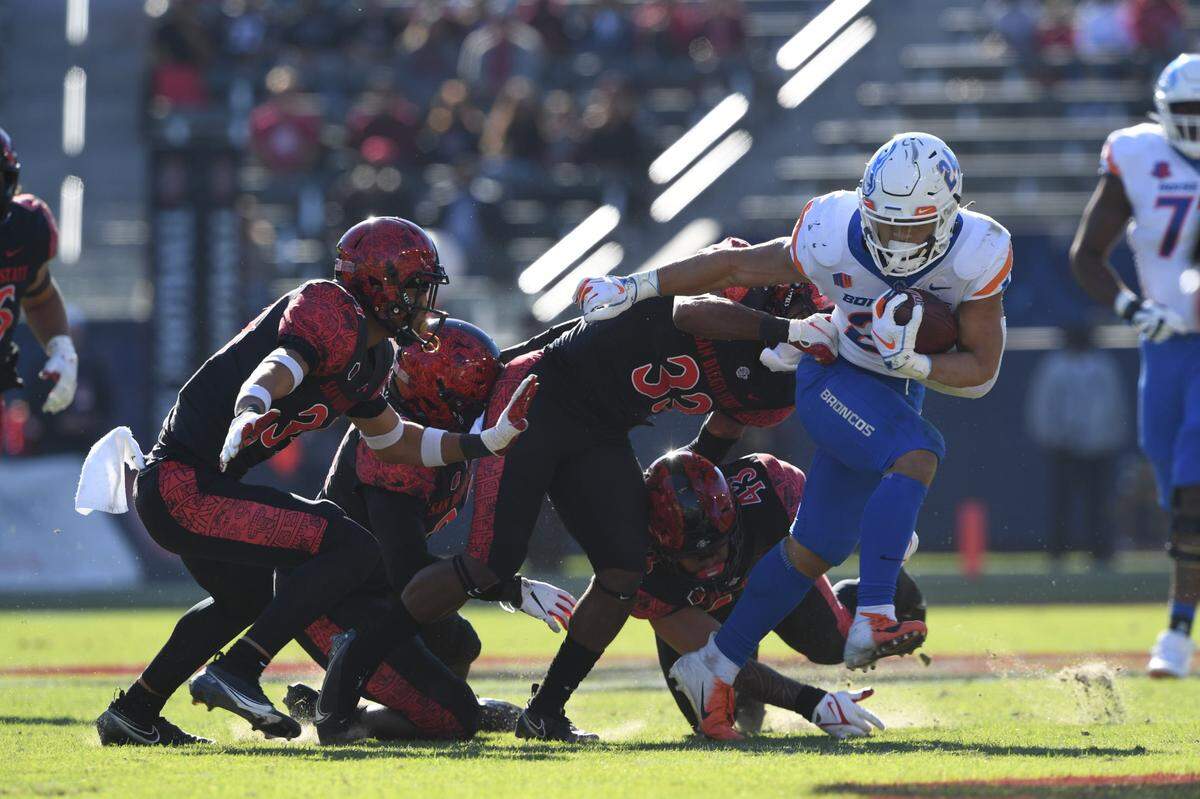 Boise State running back George Holani carries the ball against San Diego State on Friday at Dignity Health Sports Park in Carson, California.