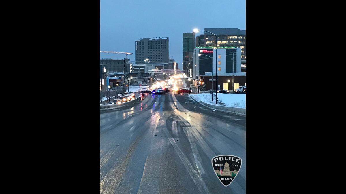 Boise police closed the Interstate 184 Connector for both inbound and outbound traffic for about two hours after snowy conditions caused several crashes Friday morning.