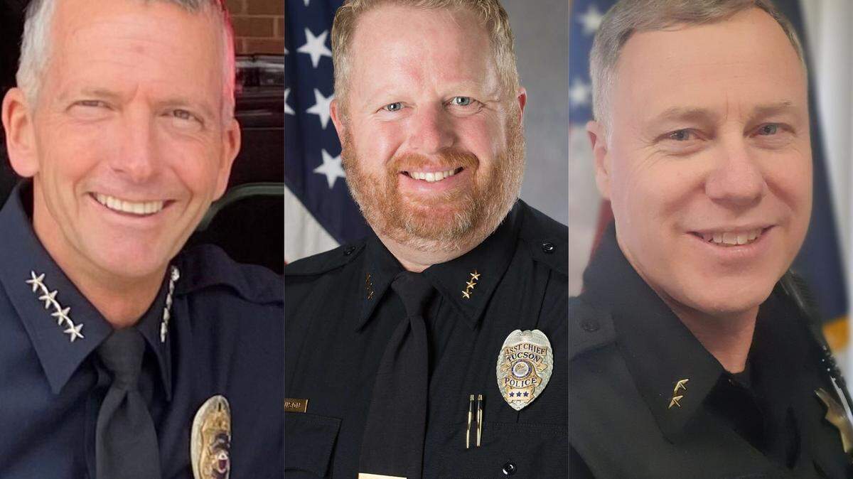 From left are police chief finalists Jeffrey Bert, Chris Dennison and Tom Worthy.