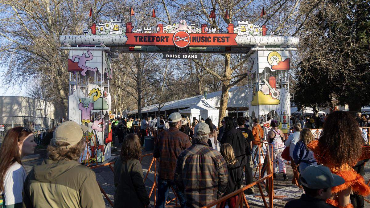 People wait in line to enter Julia Davis Park for Treefort Music Fest in downtown Boise March 27, 2026.