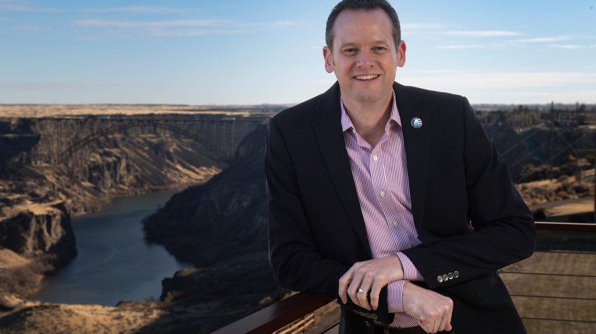 Rick Naerebout, executive director of the Idaho Dairymen’s Association, stands at a Snake River Canyon overlook near Twin Falls.