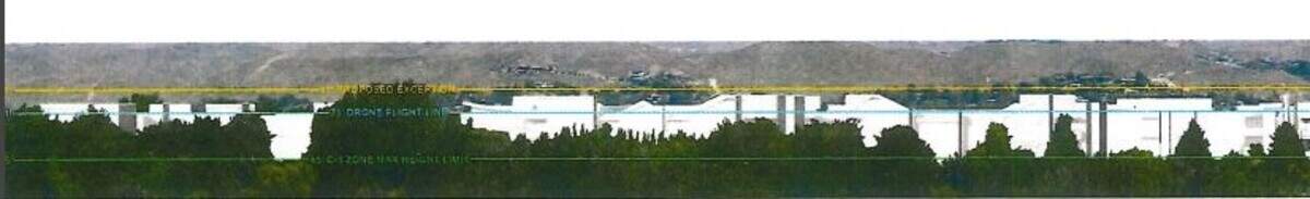 Joe Scott and Jamie Scott claim the Trapper’s Island housing development would diminish their views of Kathryn Albertson Park. The yellow line represents the 81-foot height proposed by developer Jayo Construction. The blue line represents 71 feet and the green line 45 feet. Jayo Construction says the impact to the views would not be that severe.