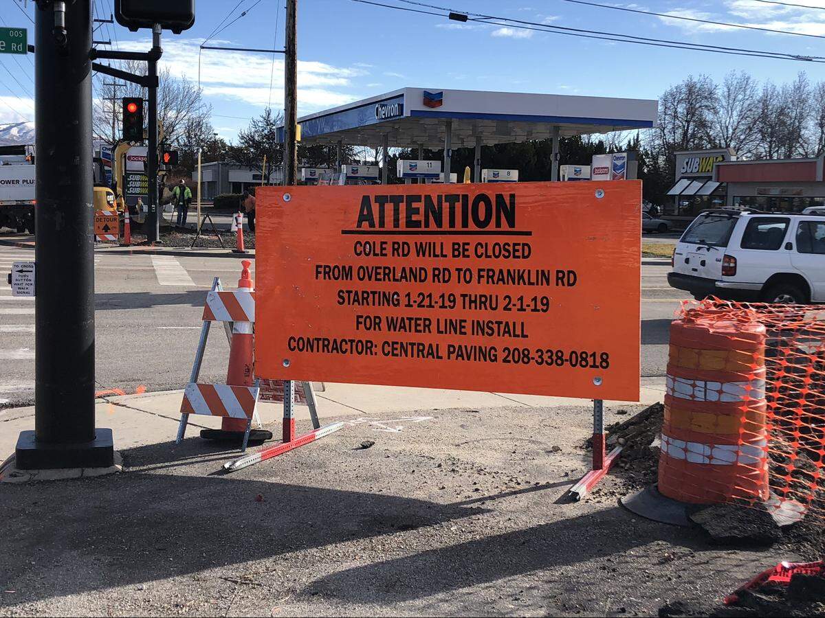 Cole Road is blocked to traffic in both directions between Franklin Road and Overland Road, but on Monday traffic was permitted to access local businesses, including car dealerships, up to West Gratz Drive.