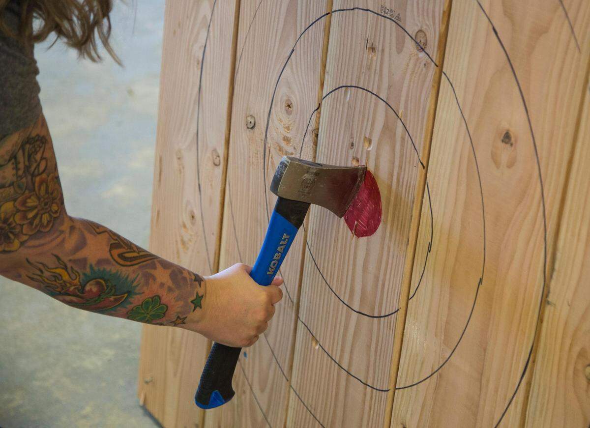 Brennan says that the weight and length of an ax can affect the way a person throws. While Brennan experimented with axes that weigh a pound and a quarter, such as the one pictured here, they turned out to be too light. She’s looking to buy three-pound models that will be available when Section 37 Axe Room opens Nov. 10.