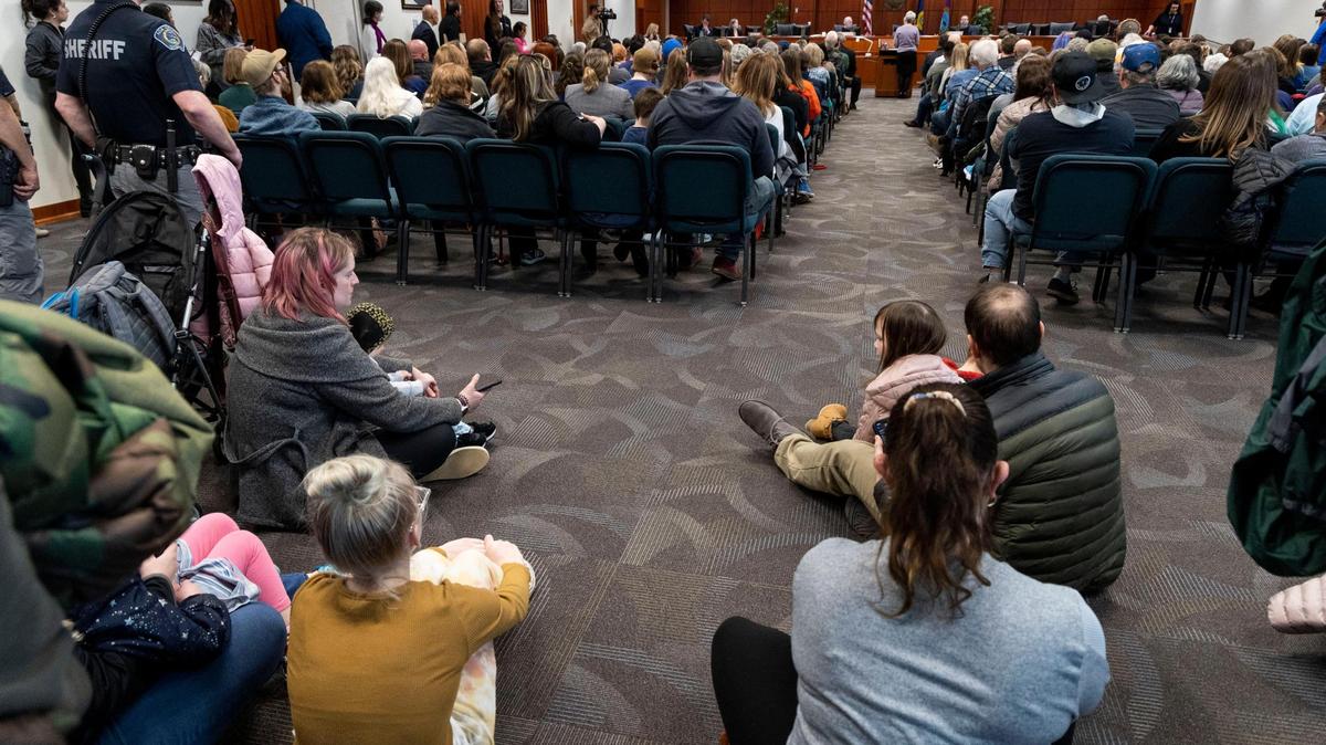 Ada County commissioners hear public testimony on the petition to dissolve the Meridian Library District in March 2023. Xavier Torres, who's challenging an incumbent for a trustee seat on the Meridian library board, signed the petition.